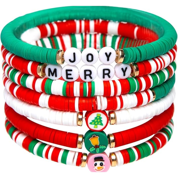 Set de 6 bratari dragute de Craciun, potrivite pentru femei, adolescente si fete, ca cadou pentru petreceri