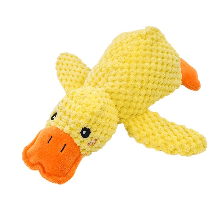 Plüss sárga kacsajáték, harapásálló, fogcsikorgatásra, 28x25 cm, kutyajáték