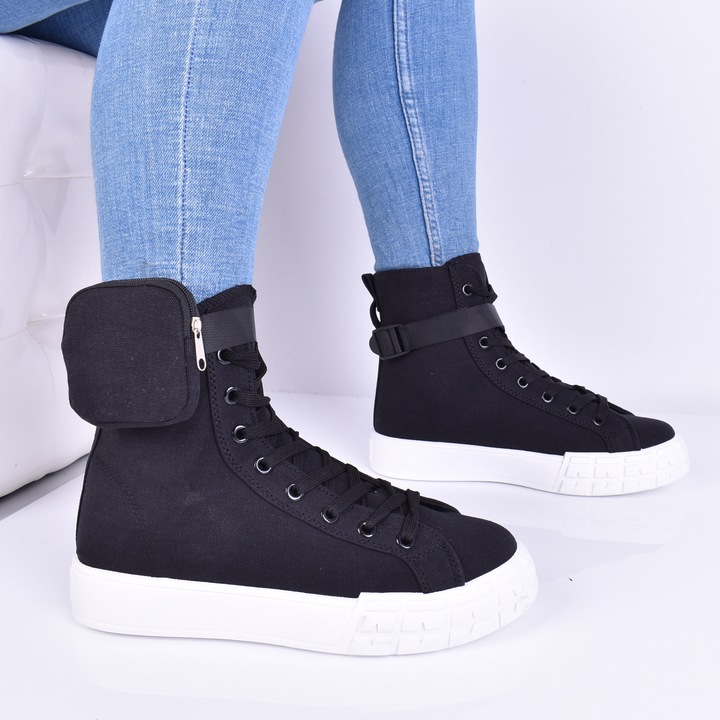 Дамски маратонки Martinus с платформа, сваляем калъф, черни, текстилен материал, 40 EU