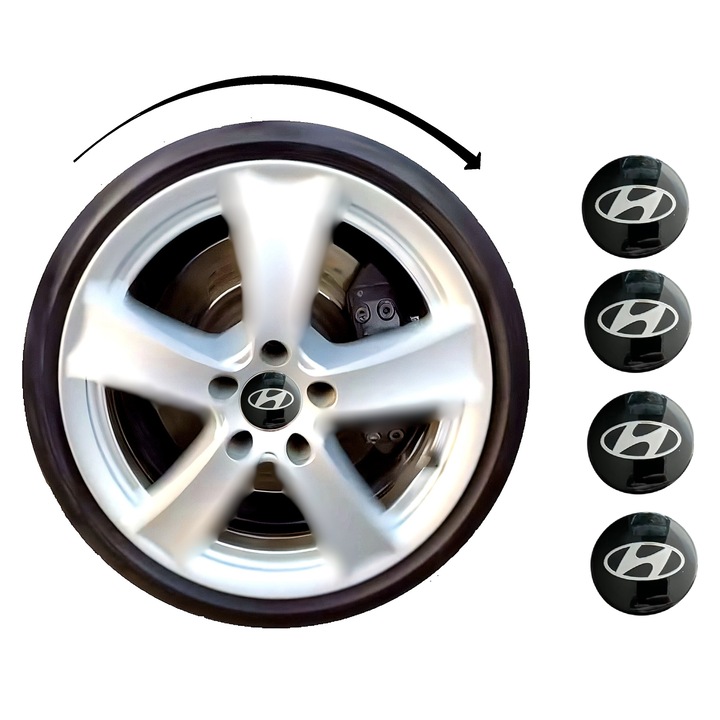 Set capace giroscopice 60/58mm compatibil Hyundai pentru jante OEM - logo Aluminiu Lucios