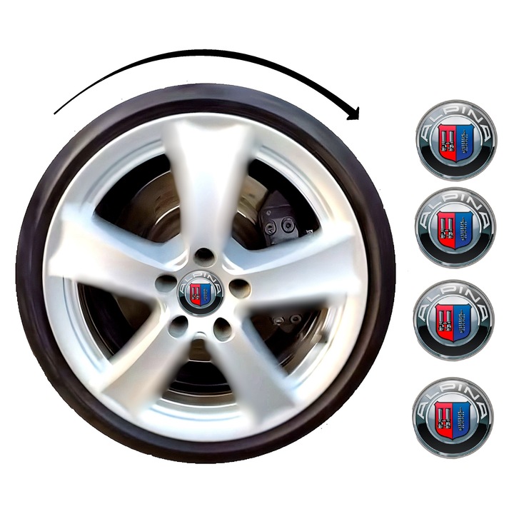 Set capace giroscopice 68/65mm compatibil BMW pentru jante OEM - logo stil AlpinaAluminiu Lucios