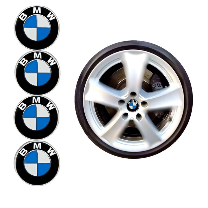 68/62 mm-es giroszkópos dísztárcsa készlet, BMW-vel kompatibilis, utángyártott felnikre - klasszikus logóval, fényes alumínium