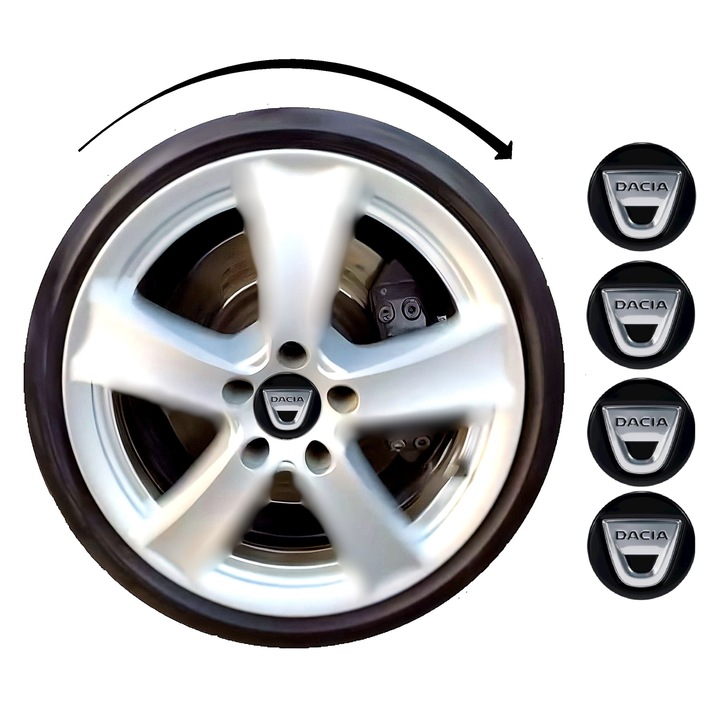 Set capace giroscopice 56/51mm compatibil Dacia pentru jante OEM - logo Aluminiu Lucios