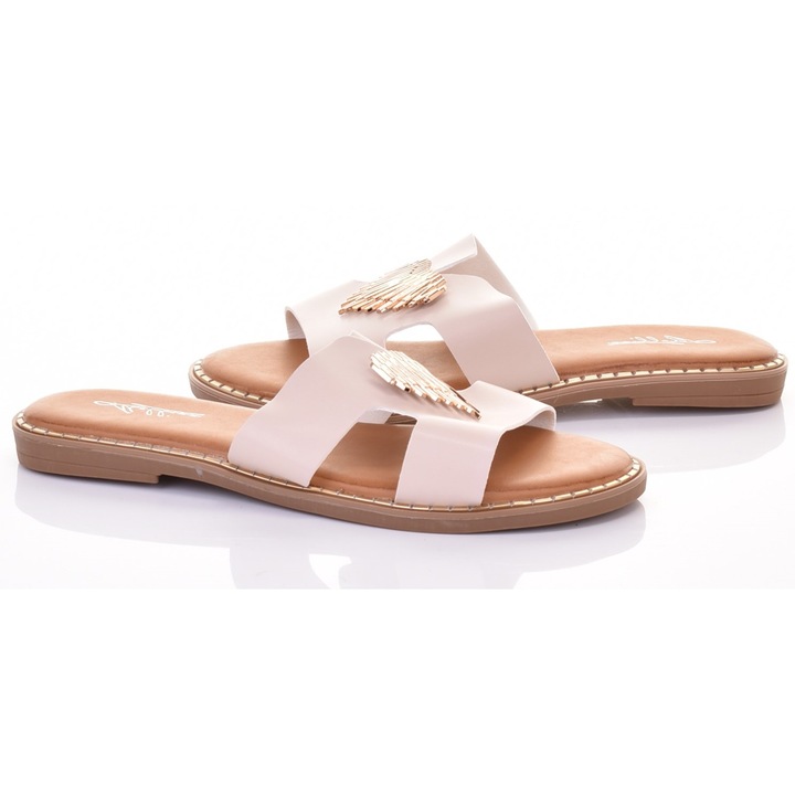 Papuci dama Martinus, piele ecologica, confortabili, bej, colectia vara 2024, 41 EU