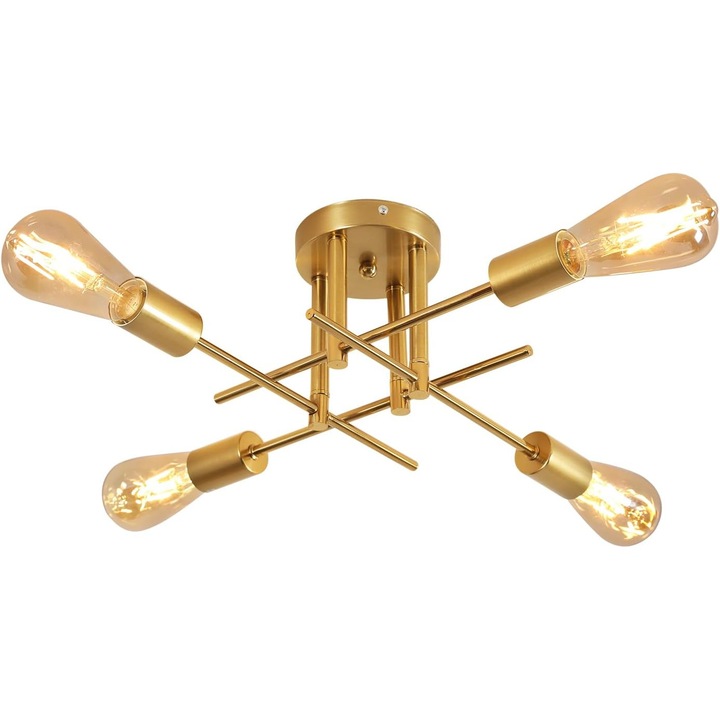 Таванна лампа, Goeco, Ретро, Желязо, 4 глави, Златист, 43см, E27, крушката не е включена, подходяща за всекидневна, спалня, трапезария и коридор