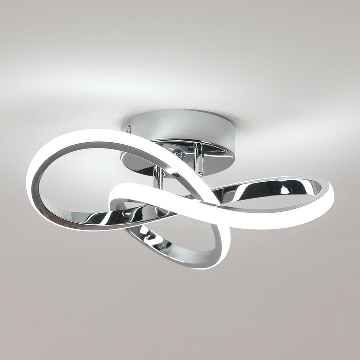 LED таванна лампа, Goeco, 30W, 3375LM, Сребрист, 30CM, Студена светлина 6500K, Подходяща за спалня, всекидневна, трапезария и коридор