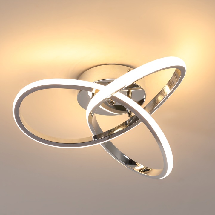 LED таванна лампа, Goeco, 30W, 3375LM, Сребриста, 30CM, Топла светлина 3000K, Подходяща за спалня, всекидневна, трапезария и коридор