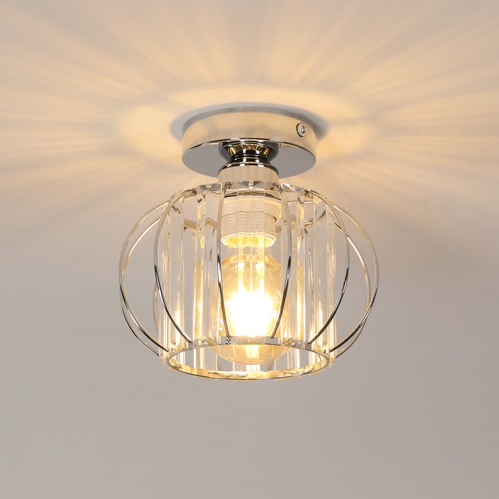 Таванна лампа, Toolight, Сребриста, Кристал + Желязо, 19 см, E27, Крушката не е включена, Подходяща за всекидневна, спалня, трапезария, офис и коридор