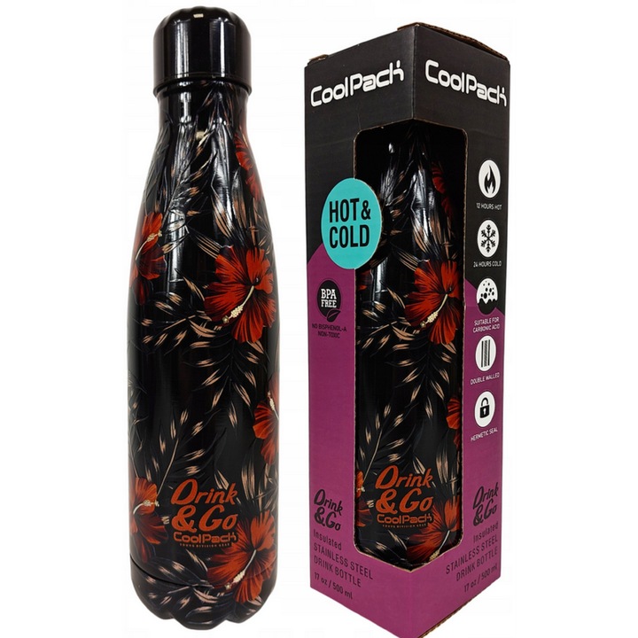 Rozsdamentes acél termosz COOLPACK PASTEL 500ml, csendes szín, hőmérsékletet tart 12 órán át forró italoknál, 24 órán át hideg italoknál