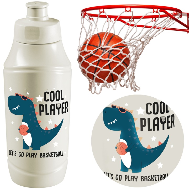 Sticla De Apa 375Ml Pentru Copii Scoala Gradinita Dinozaur Bej