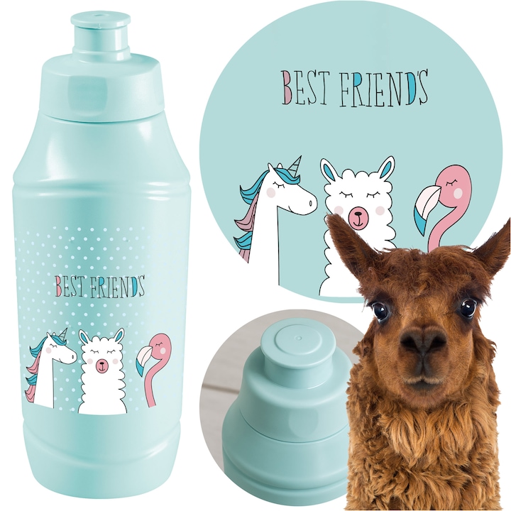 Sticla De Apa 375Ml Pentru Copii Scoala Gradinita Alpaca Albastru