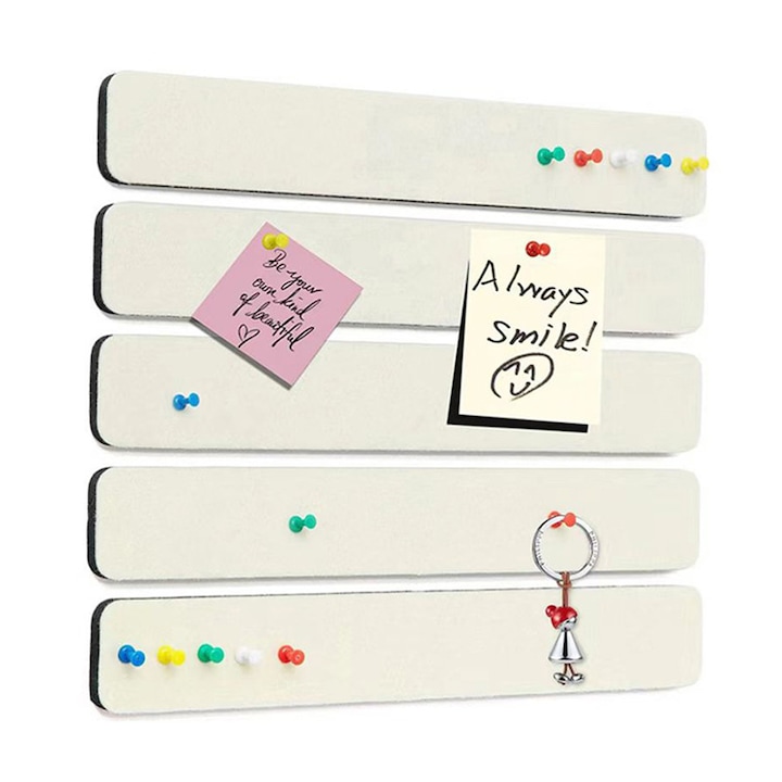 Комплект от 5 коркови дъски за показване, Axroad Mall, Лесни за използване, Персонализиран креативен дизайн, С 40 карфици, Самозалепващи, За офис, детска стая, кухня, 33*5*1.2см, Бели