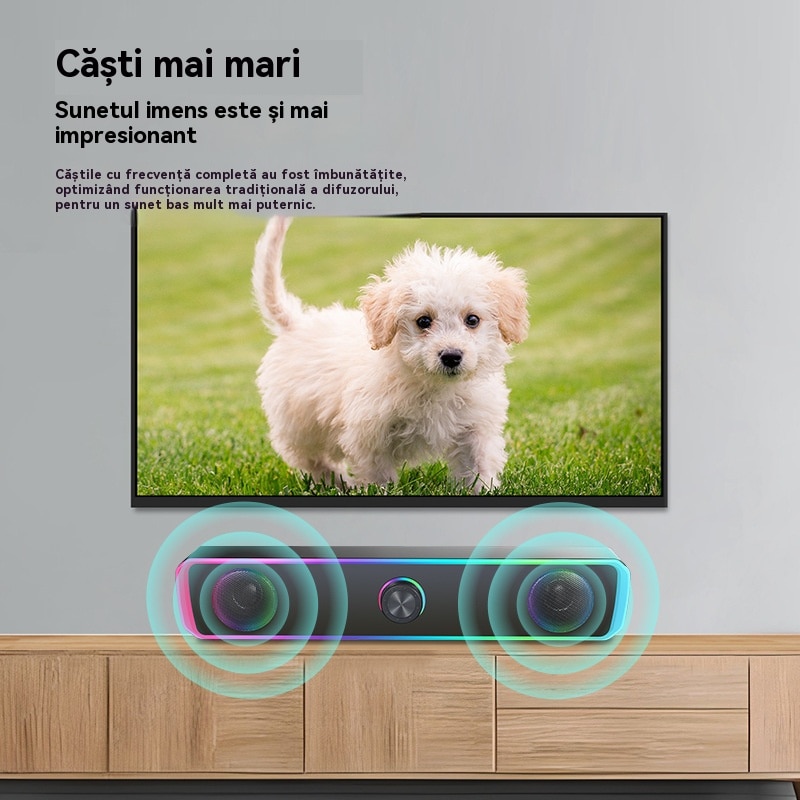 Sound bar portabila cu Bluetooth, RGB, Iluminare 4D, Bass puternic, Sunet de joc de inalta calitate, Control tactil, Port audio 3.5mm, Negru，Ugo®