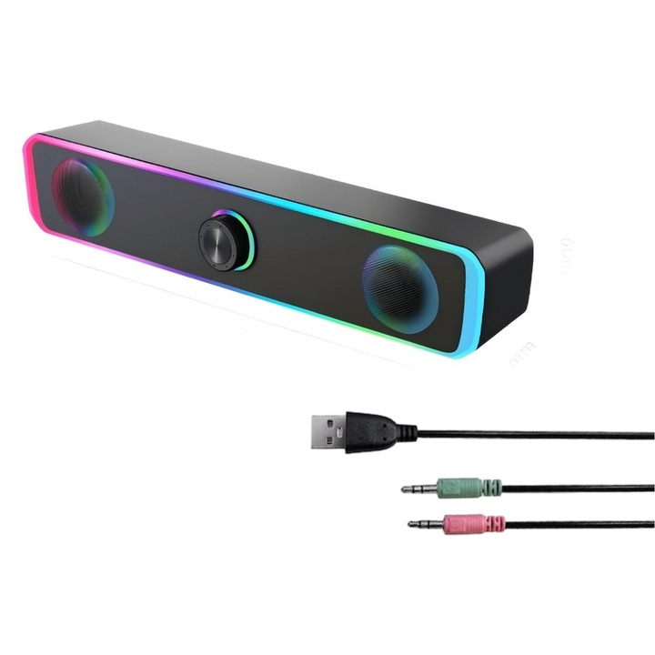 Стерео дифузер Ugo Gaming RGB 4D, мощен бас, тъч контрол, жак 3,5 мм, Bluetooth, USB, Черен