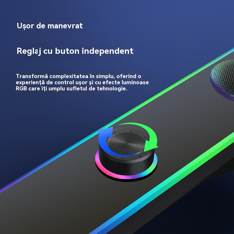 Sound bar portabila cu Bluetooth, RGB, Iluminare 4D, Bass puternic, Sunet de joc de inalta calitate, Control tactil, Port audio 3.5mm, Negru，Ugo®