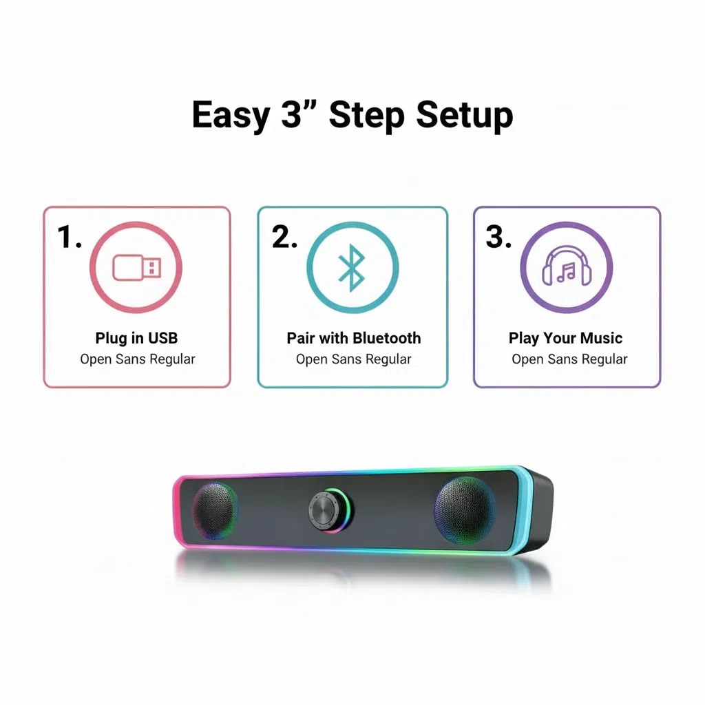 Sound bar portabila cu Bluetooth, RGB, Iluminare 4D, Bass puternic, Sunet de joc de inalta calitate, Control tactil, Port audio 3.5mm, Negru，Ugo®