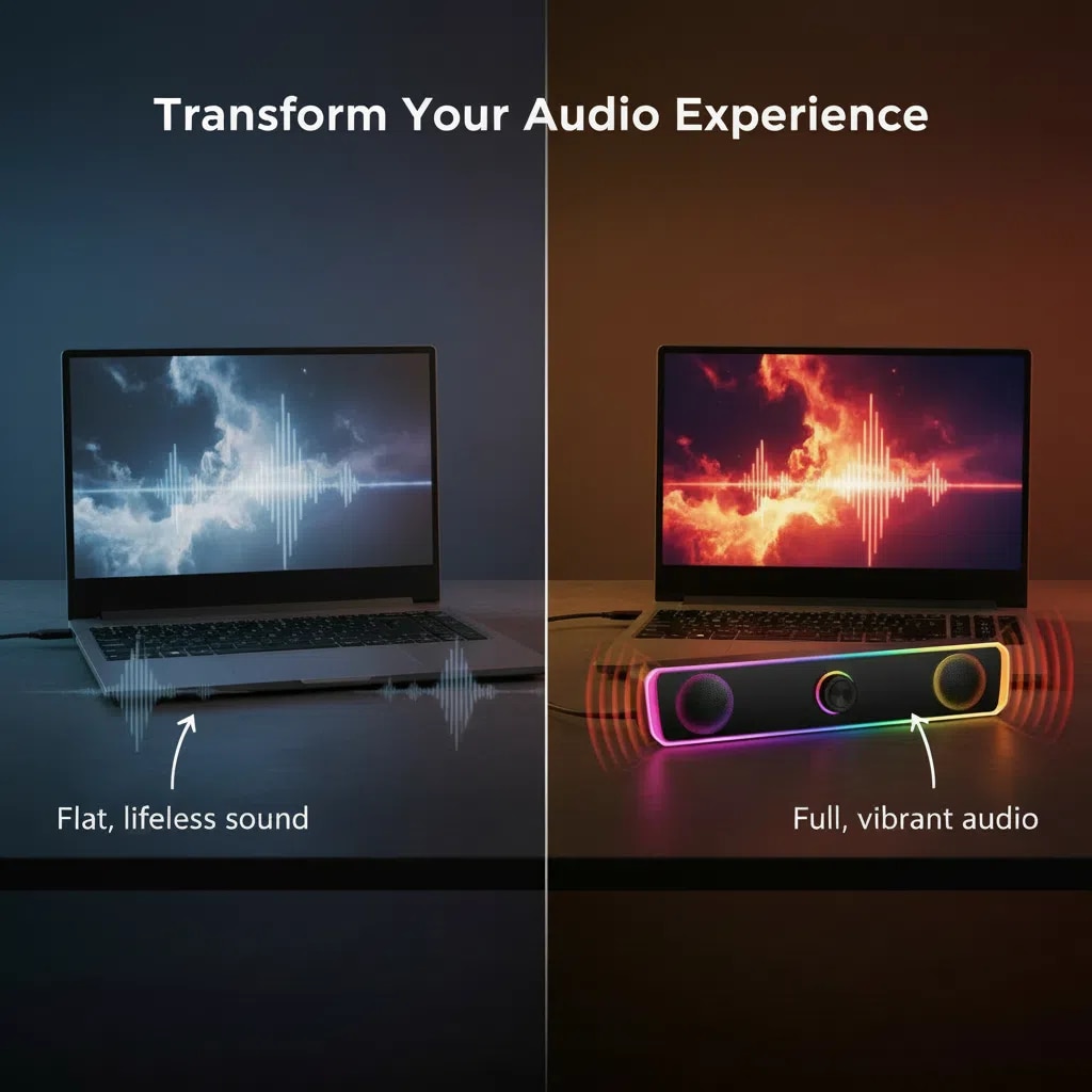 Sound bar portabila cu Bluetooth, RGB, Iluminare 4D, Bass puternic, Sunet de joc de inalta calitate, Control tactil, Port audio 3.5mm, Negru，Ugo®