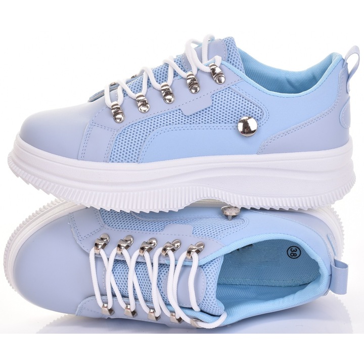 Дамски маратонки Martinus, сини, екокожа, платформа 4 см, градски стил, 37 EU