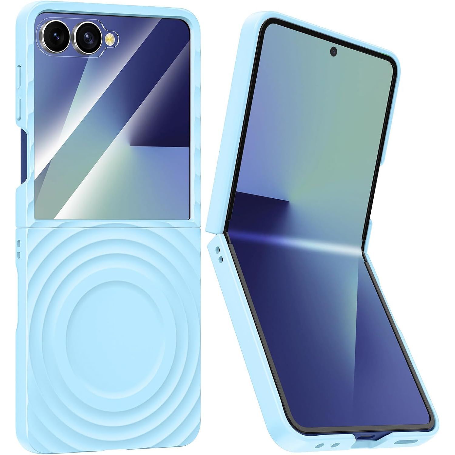 Husa Compatibila Samsung Galaxy Z Flip7, Model Valuri, Magsafe, Protectie Antisoc, Textura Prietenoasa Cu Pielea, Albastru
