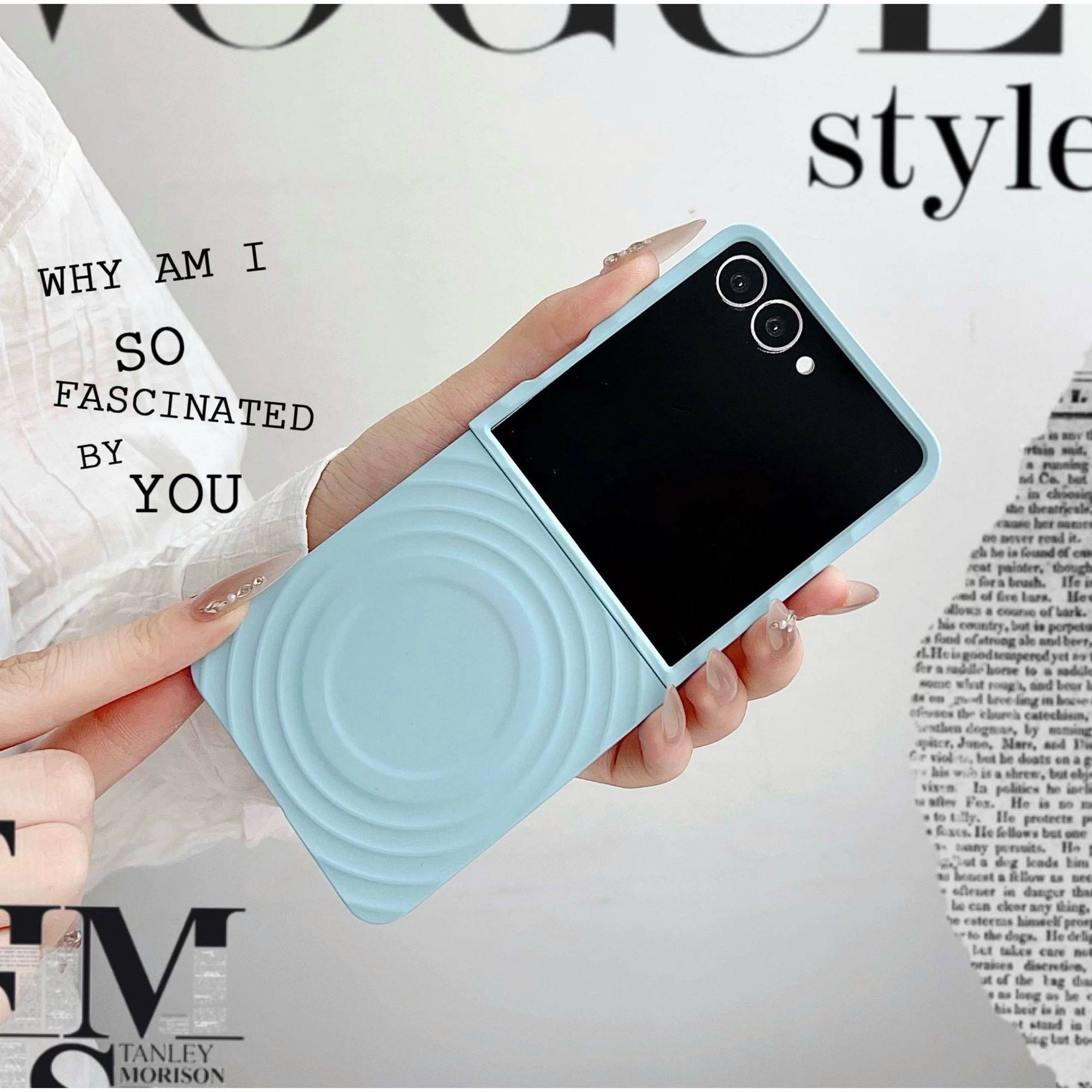 Husa Compatibila Samsung Galaxy Z Flip7, Model Valuri, Magsafe, Protectie Antisoc, Textura Prietenoasa Cu Pielea, Albastru