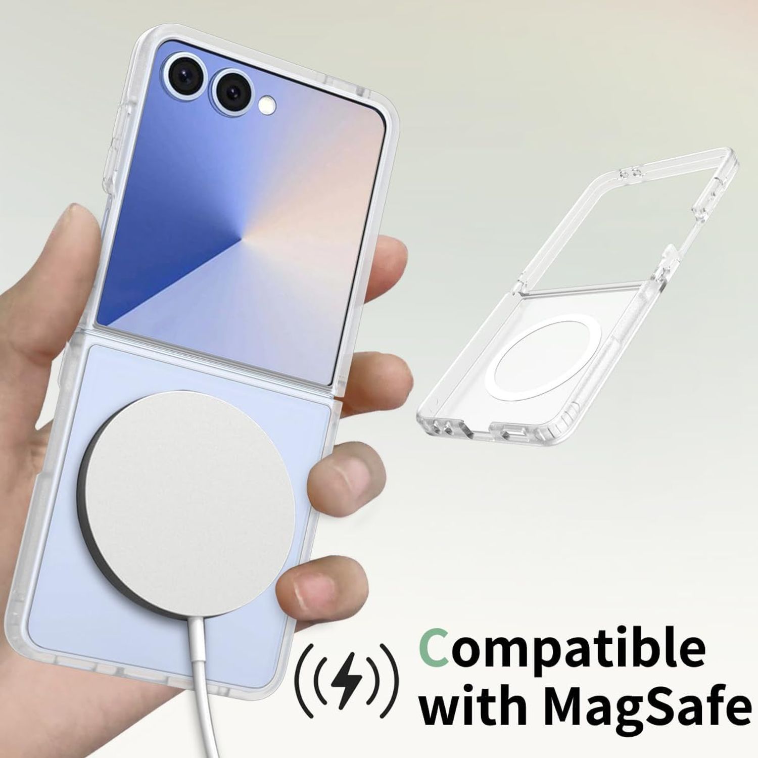 Husa telefon compatibila cu Samsung Galaxy Z Flip7, Protectie Colturi, MagSafe, Alb Mat Transparent