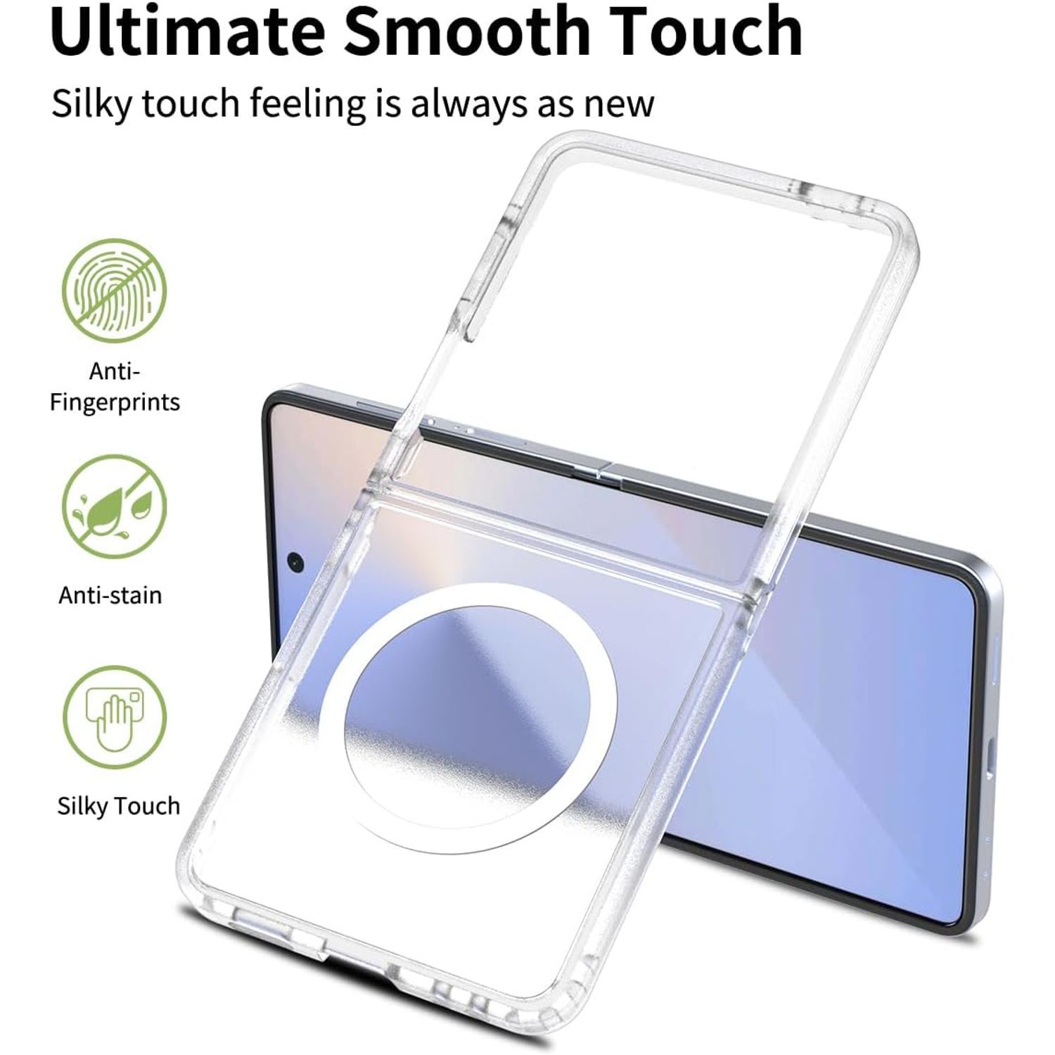 Husa telefon compatibila cu Samsung Galaxy Z Flip7, Protectie Colturi, MagSafe, Alb Mat Transparent