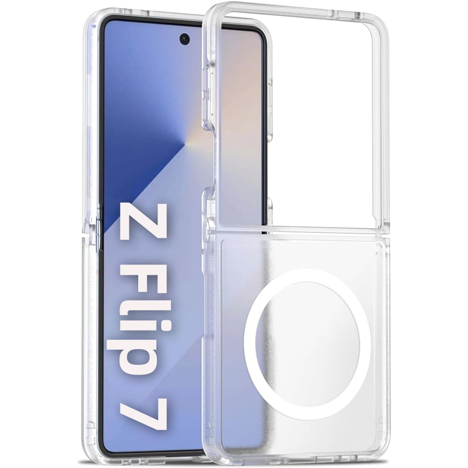 Husa telefon compatibila cu Samsung Galaxy Z Flip7, Protectie Colturi, MagSafe, Alb Mat Transparent