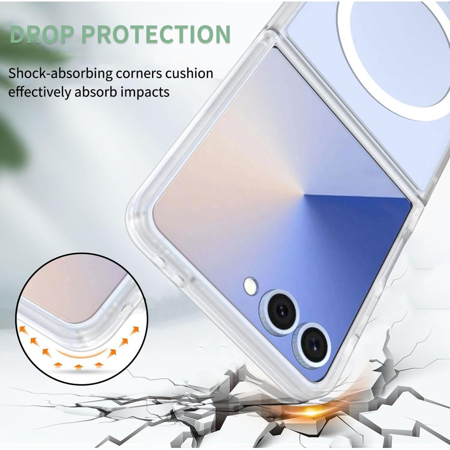 Husa telefon compatibila cu Samsung Galaxy Z Flip7, Protectie Colturi, MagSafe, Alb Mat Transparent