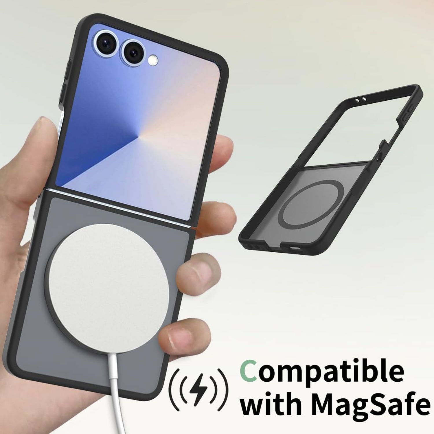 Husa telefon compatibila cu Samsung Galaxy Z Flip7, Protectie Colturi, MagSafe, Negru Mat Transparent