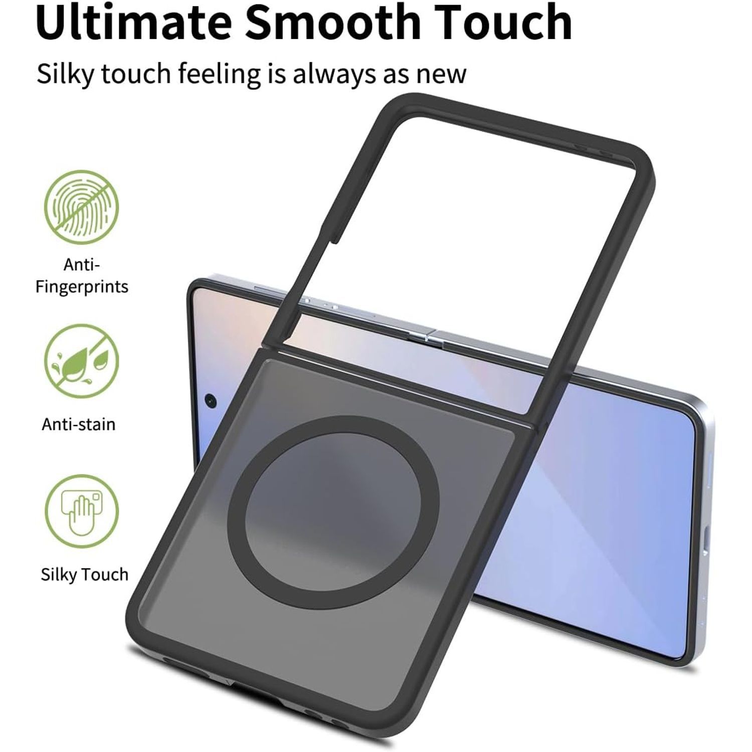 Husa telefon compatibila cu Samsung Galaxy Z Flip7, Protectie Colturi, MagSafe, Negru Mat Transparent