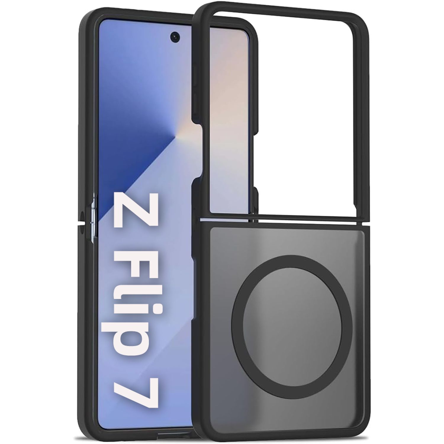 Husa telefon compatibila cu Samsung Galaxy Z Flip7, Protectie Colturi, MagSafe, Negru Mat Transparent