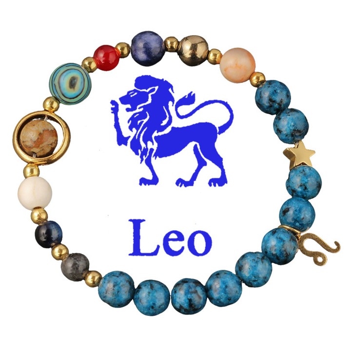 Bratara Zodiac Handmade cu Cristale de Ametist, Unisex, Serie Planet, Altoris®, Leu