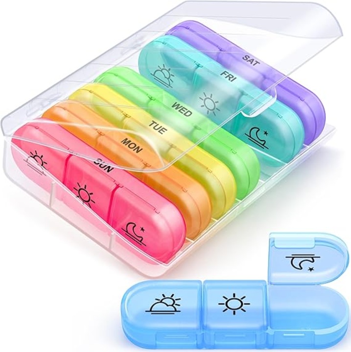 Organizator de pastile 7 zile, design compact, multicolor, material rezistent, pentru vitamine si suplimente