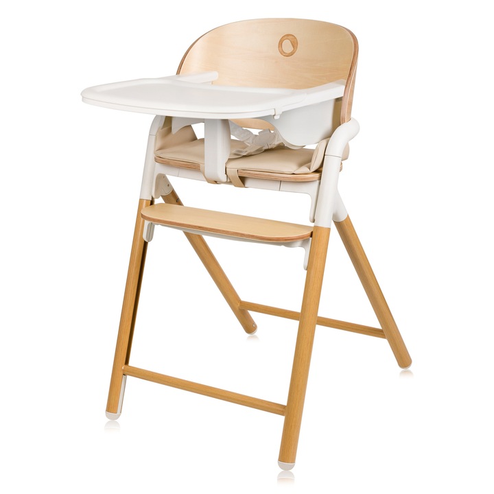 Scaun de masa, Lionelo, Celia, 3 in 1, Din Lemn, Transformabil, Reglabil in inaltime, Suport de picioare reglabil, pana la 110 kg, Lemn / Alb