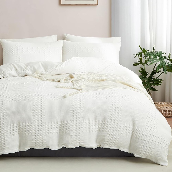 Set lenjerie de pat Nayoroom, husa pilota 135 x 200 cm, fata de perna 80 x 80 cm, microfibra, cu fermoar, culoare alb