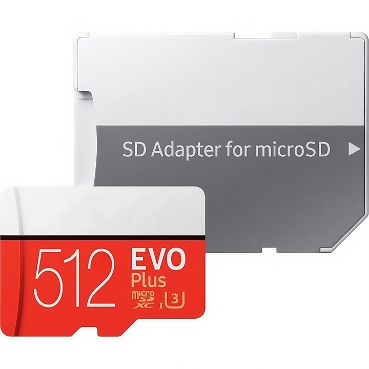 microSDXC memóriakártya, EVO Plus, 512 GB (512 GB), UHS-I U3, 10-es osztály (C10), vízálló, hőálló, játékra, 4K UHD filmezésre, drónra, okostelefonra, akciókamerára, + SD adapter mellékelve