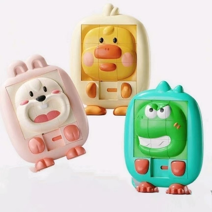 3 Animale de desene animate glisante set de puzzle Omelivon ®， Puzzle-uri pentru copii, antrenament mental, abilitati motorice fine, cadouri pentru baieti si fete