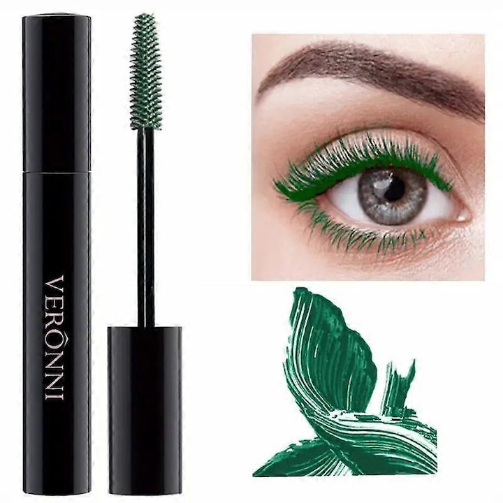 Mascara waterproof 4D, verde, volumizant si lungitor, 10g
