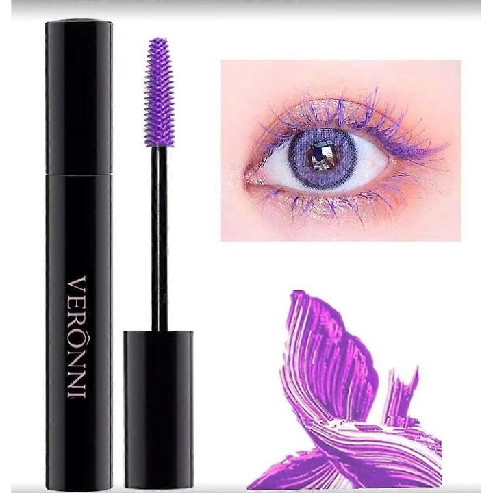 Mascara waterproof 4D colorat, volumizant si lungitor, mov, 10g