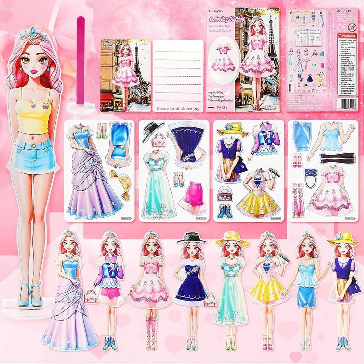 Mágneses babakészlet, 1 papírbaba, 4 mágneses ruhadarab, 13x10x0,15 cm, 4-10 éves gyermekek számára