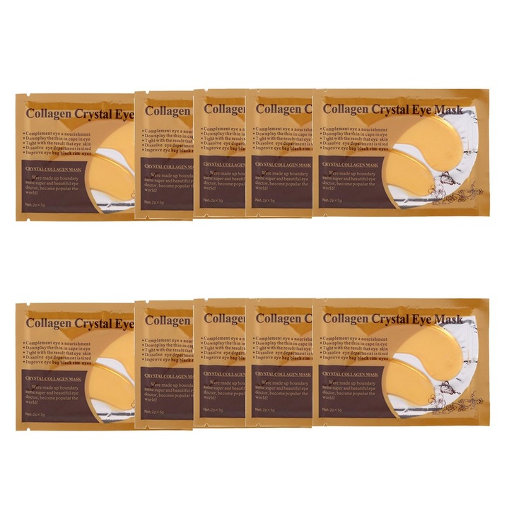 Masca pentru ochi din cristal cu colagen, set 10 bucati, reduce cearcanele, 6.5x3cm