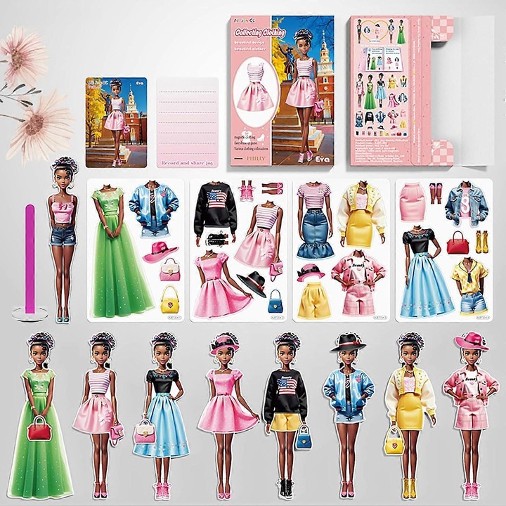 Öltöztetős babaszett Up Dolls, szerepjáték, 4-7 éveseknek, kreativitásfejlesztés, többszínű