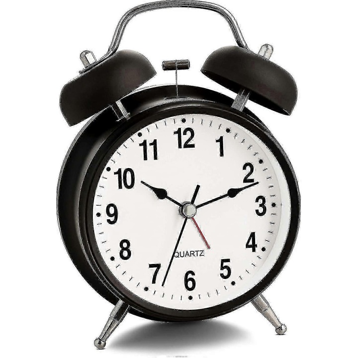 Ceas de alarma retro cu clopote, alb, design elegant, miscare silentioasa, 10x15cm
