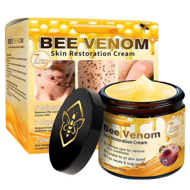 Crema de restaurare a pielii cu venin de albine, 60g, set de 1/2/3 bucati, utilizare faciala si corporala, ingrediente naturale