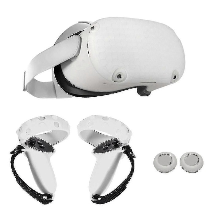 Set accesorii VR pentru Oculus Quest 2, protectie din silicon, capac de lentila, alb