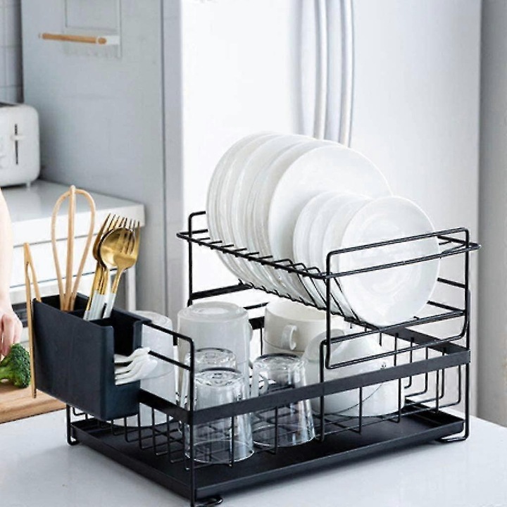 Scurgator vase 2 niveluri, design modern, negru, 47,98x29,48x26,97cm