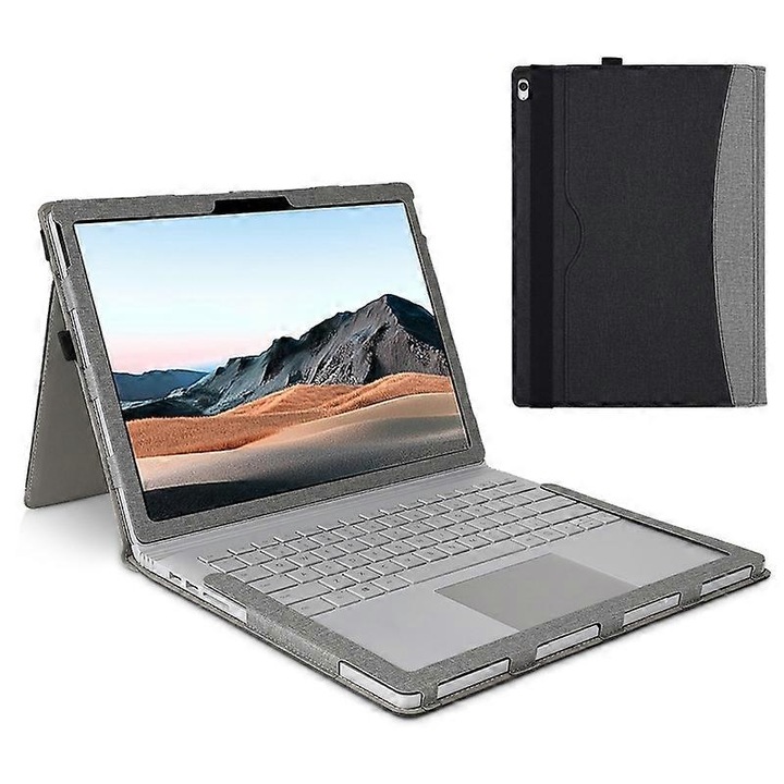 Husa laptop pentru Microsoft Surface Book 13.5 inch, cu suport detasabil, protectie socuri, negru/maro