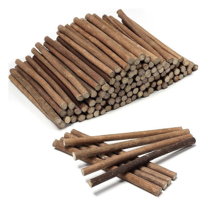 Set 120 bete de artizanat din lemn, 15cm, culoare maro natural