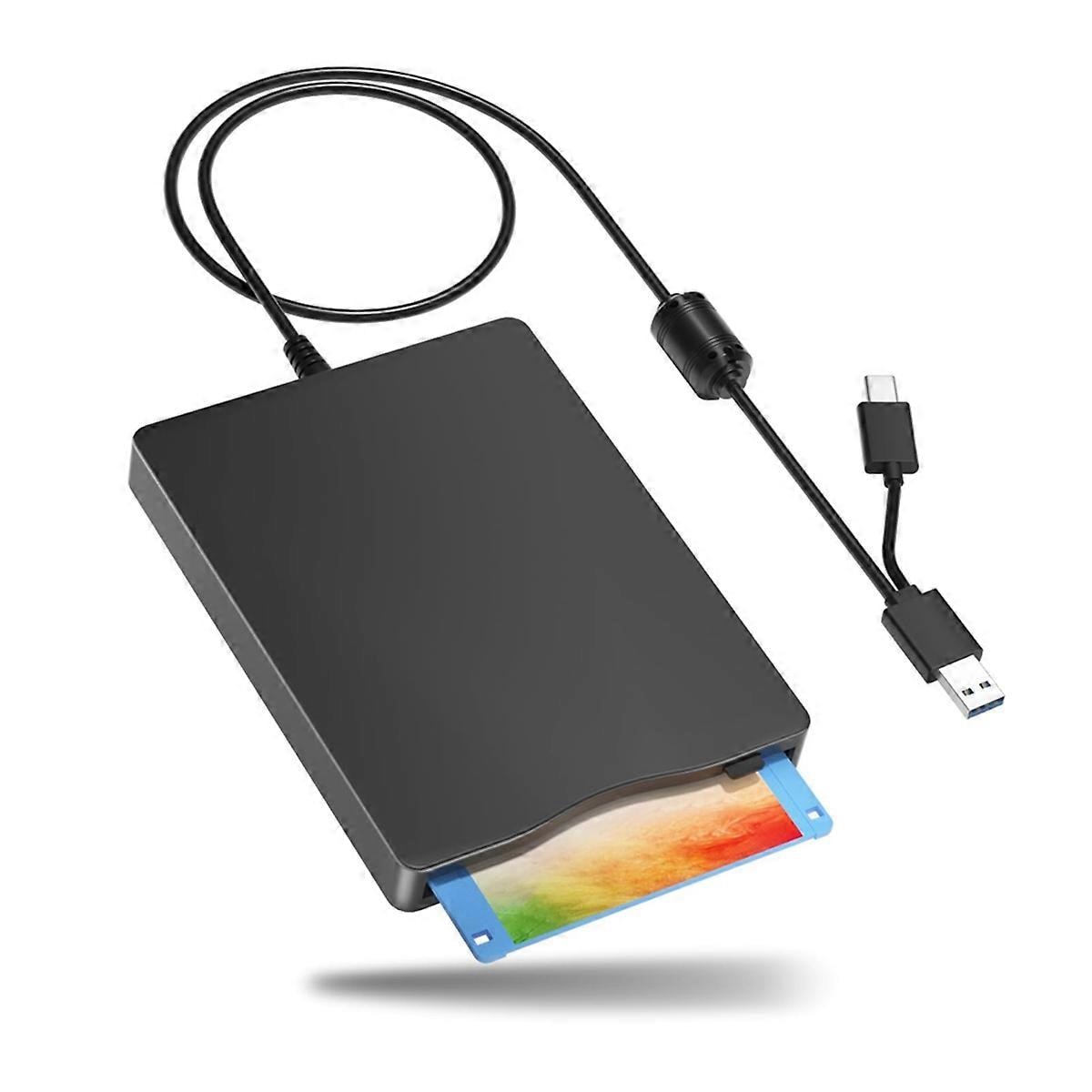 Discheta Cititor de dischete floppy extern 3.5 inch, portabil, USB, negru, slim ...