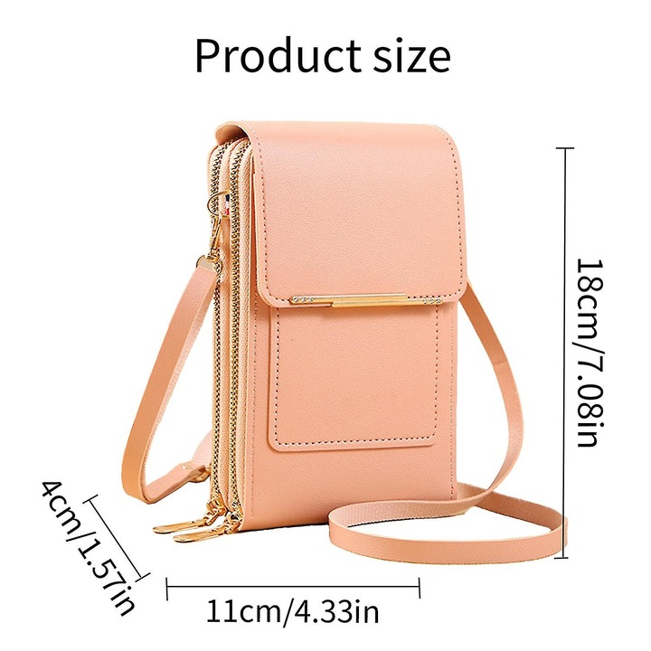 Női crossbody táska, több rekesszel, rózsaszín, 18x11x4 cm